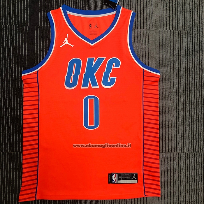 Maglia Oklahoma City Thunder Russell Westbrook #0 Statement 2021 Arancione